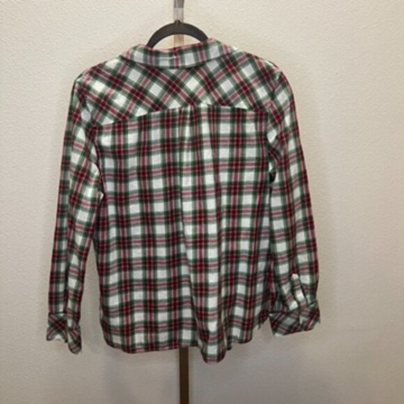TALBOTS Button Down Shirt White Red Green Plaid Size LP Petite - Picture 5 of 5